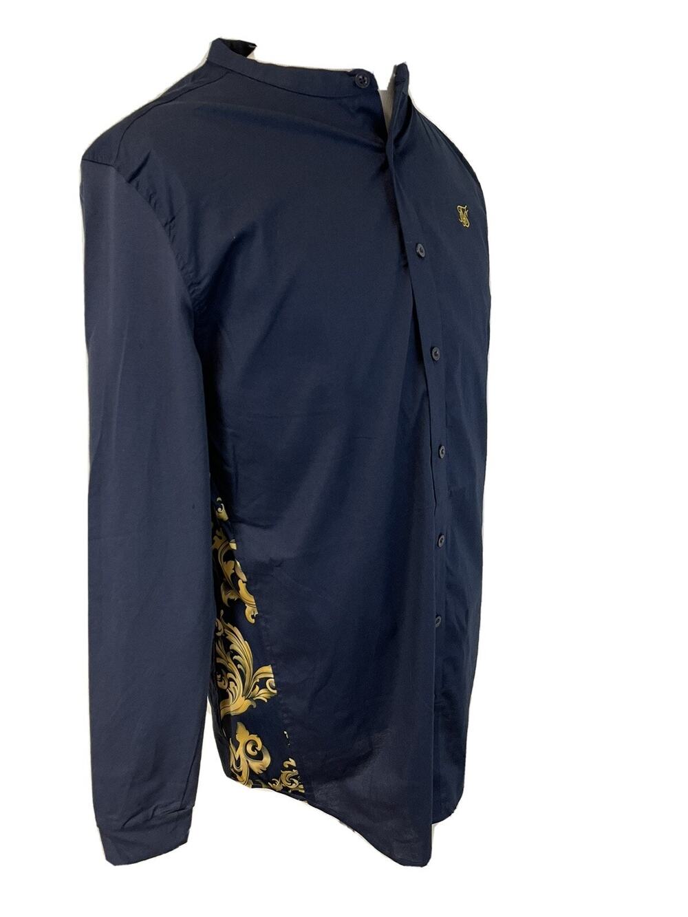 Siksilk Shirt Mens Small Button Up Blue Navy Long Sleeve Paisley Sik Silk N49